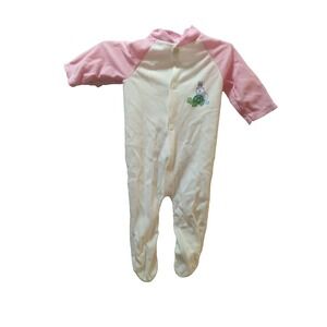 Kent vintage baby sleeper pjs Small 0-3 months white nylon pink w/ cat turtle
